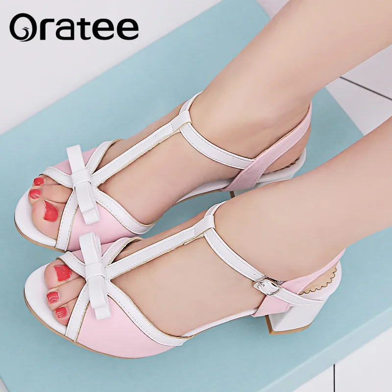 

Summer Women High Heel Sandals Fashion Bowtie Open Toe Platform Shoes Wmoan Thick Heeled Ladies Footwear Size 34-43
