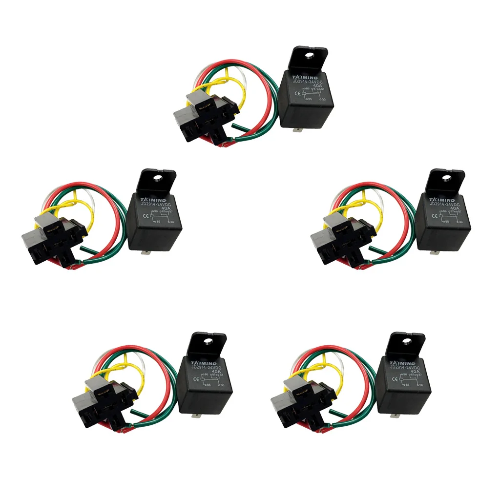 

5Pcs 40A DC 24V Heavy Duty 5 PIN SPDT Relay with Prewired Socket Holder for Automotive Car