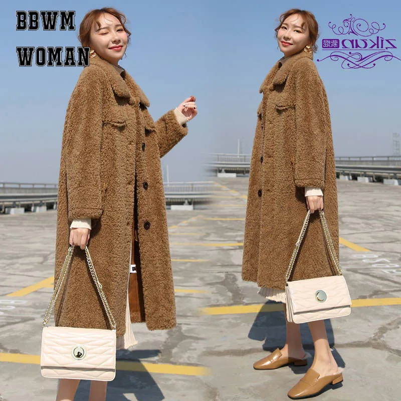 Женская Толстая зимняя куртка, новое пальто с ворсом, длинное пальто с имитацией меха ягненка, однобортная теплая верхняя одежда ZO1766 - Цвет: brown