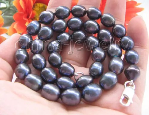 

shipping AAA 11-13mm black baroque FW pearl necklace-925 silver clasp