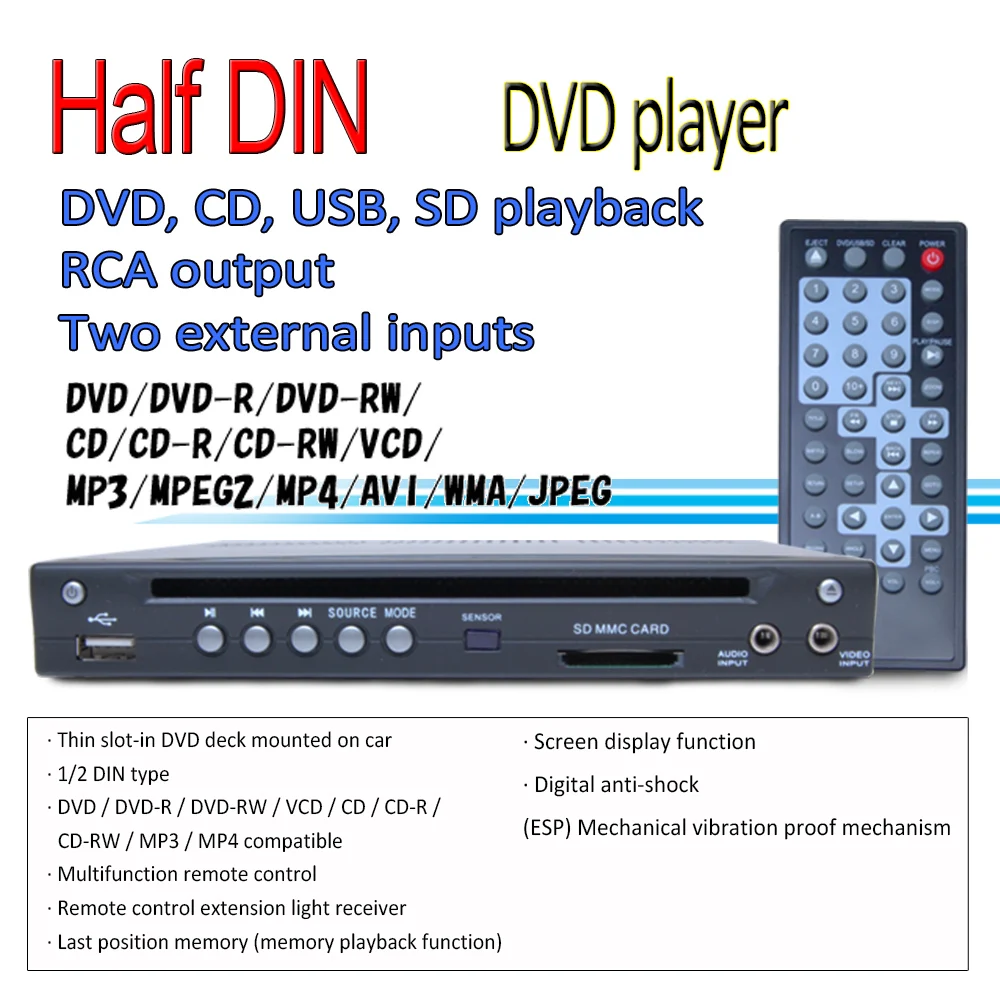 Buy WOWAUTO Half DIN Size Car DVD VCD Player USB SD