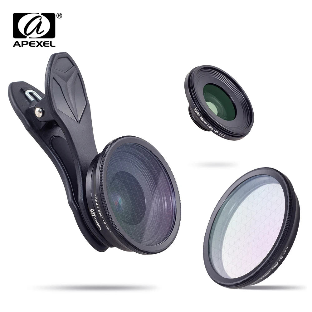 Объектив APEXEL Optic для телефона супер макрообъектив 25 мм 20x со звездным фильтром