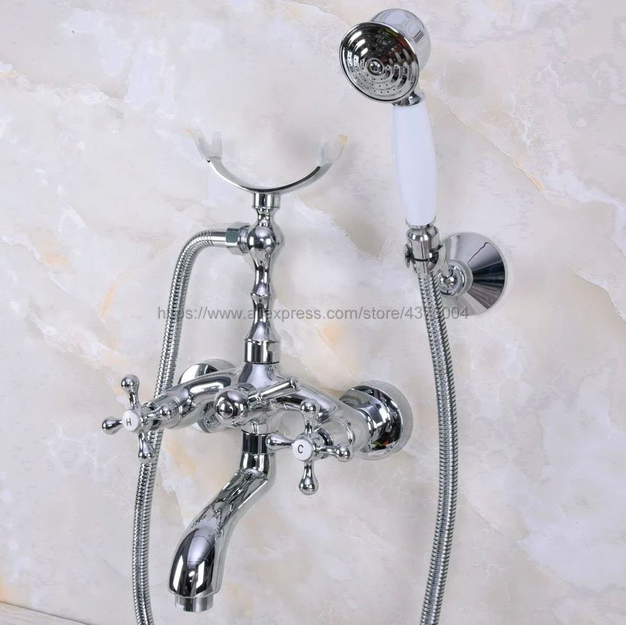 Для ванной полированный хромированный кран для ванной с поворотным рычагом на бортике с двойной ручкой смеситель для ванной с ручной душ Nna230