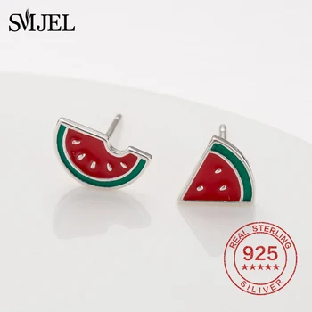 

SMJEL Cute Watermelon Earrings for Women 925 Sterling Silver Fruit Triangle Stud Earring Fashion Jewelry Silver pendientes mujer