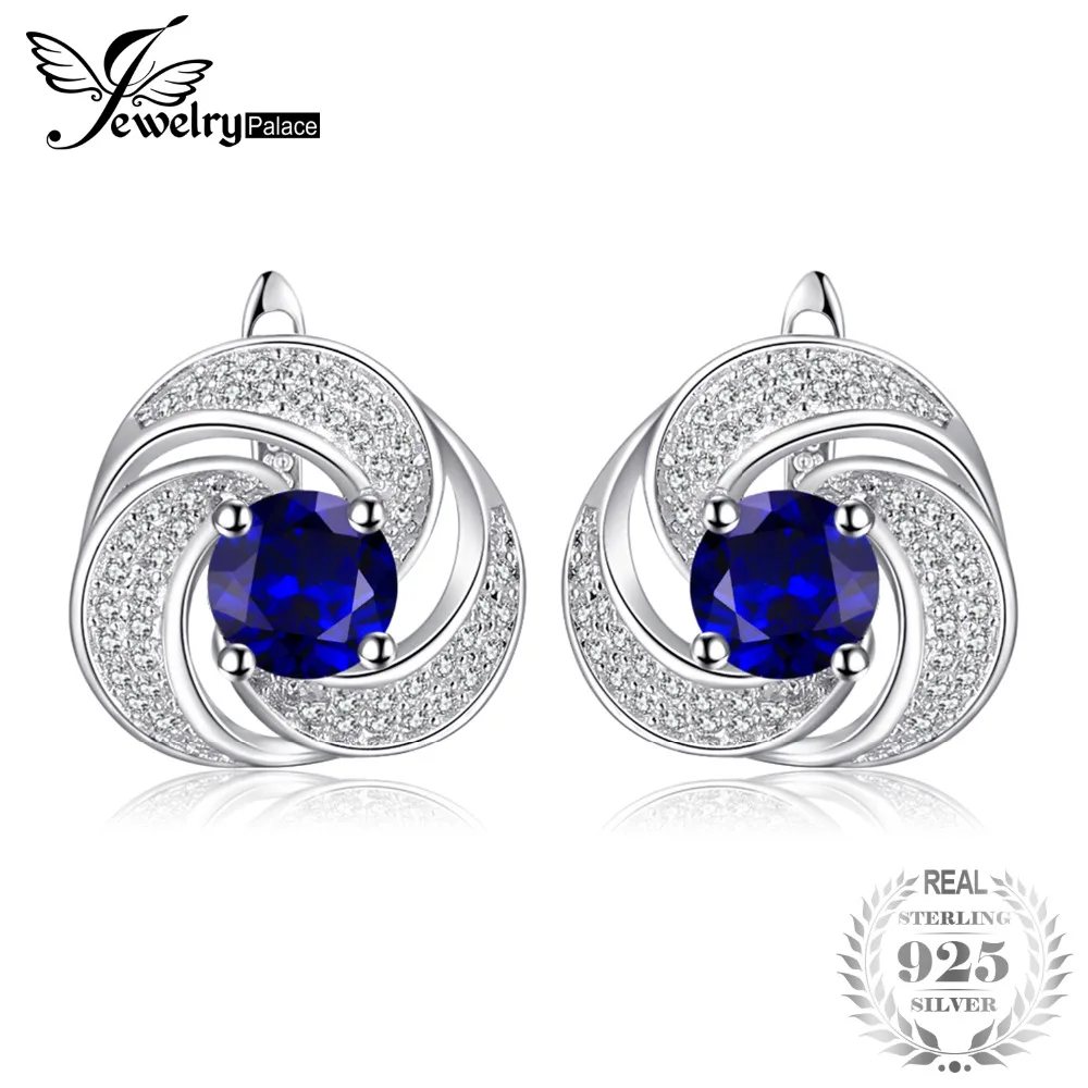 JewelryPalace Flower 2.91ct Created Sapphires Clip Earrings 925