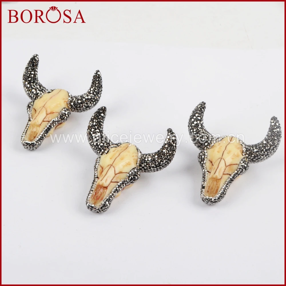 

BOROSA Longhorn Pendant Resin Horn Cattle Bull Buffalo Pendant Crystal Rhinestone Pave Black Zircon Head Fashion Jewelry JAB635