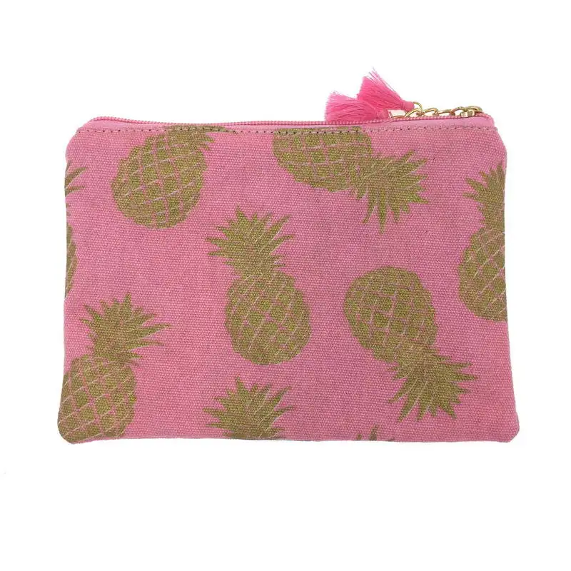 Тканевая косметичка с кисточками и рисунком ананаса, дизайнерская холщовая косметичка с золотым тиснением, дорожный Органайзер на молнии, милая сумка на молнии - Цвет: W140 Pink