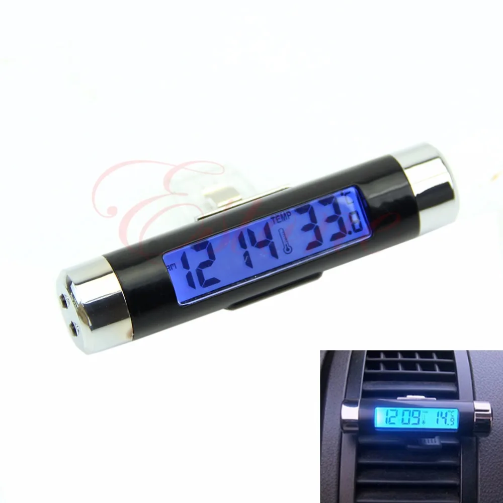 New 2in1 Car Auto LCD Clip-on Digital Backlight Automotive Thermometer Clock