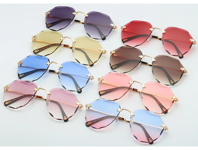 Роскошные солнцезащитные очки без оправы, женские дизайнерские брендовые высококачественные градиентные линзы с кристаллами, коричневые оттенки, мужские солнцезащитные очки для пилота, женские