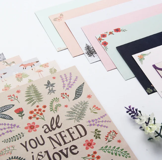 1 комплект 4 шт. бумаги и 2 конвертов с мелкими цветами животными|paper for|paper for officeflower
