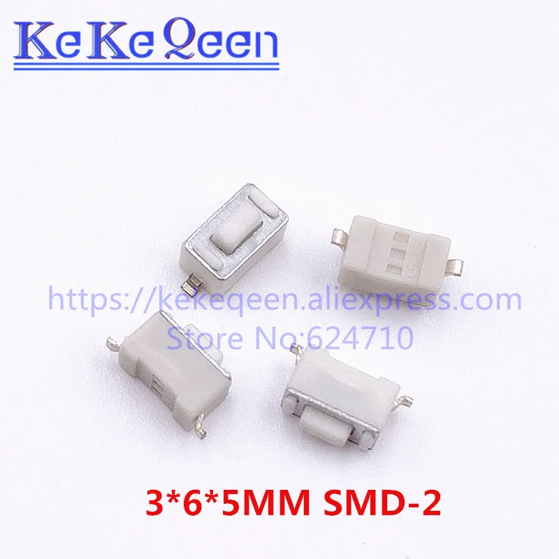 50 шт./лот 3*6*4 3 мм SMD 3*6*5 2 контактный микро переключатель Белый Черный тактильный