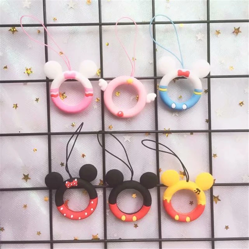 

Cute Cartoon phone strap Silicone Pendant Mobile Phone Straps Mickey minnie pink ring strap for iPhone Huawei