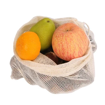 

New Reusable Shopping Bag Organic Cotton Mesh Fruit Vegetable Drawstring Bag For Women Grocery Bag Tote Pouch Eco Friendly Bags
