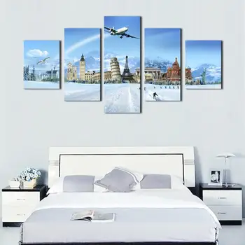 

Unframed 5 Panels The World Famous Buildings Print Oil Painting Modern Canvas Wall Art for Wall Decor Home Decoration Artwork