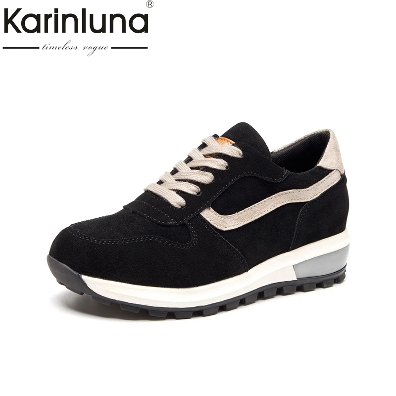 

KarinLuna Hot Sale Brand Design Cow Suede Leather Sneakers Shoes Women 2018 Fashion Spring Black Leisure Woman Shoes
