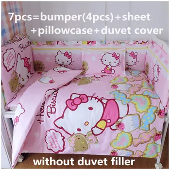 

Promotion! 6/7PCS Cartoon Baby cot bedding set girl crib bedding set 100% cotton baby bedclothes,120*60/120*70cm