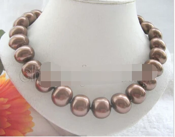

huij 003453 Beautiful 18" 19mm coffee south sea shell pearl necklace - 14k gold filled clasp