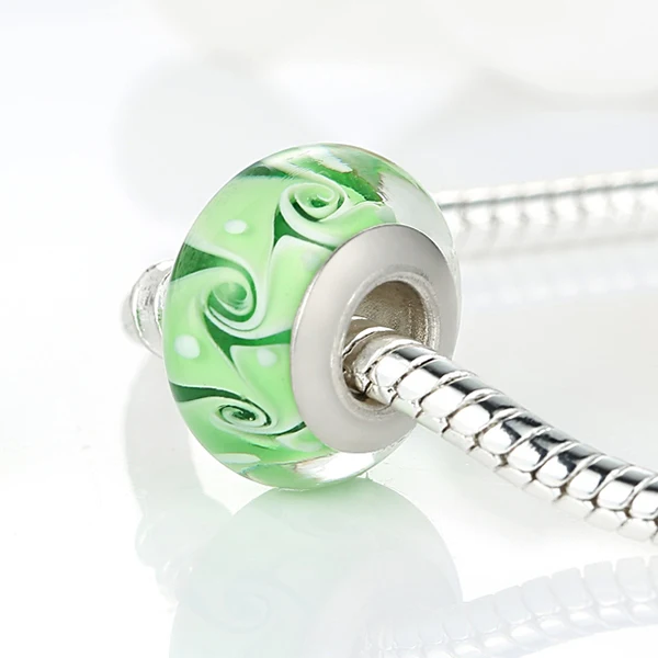 

BAMOER Original Silver Color Green Flower Charmilia Bead Pendant Fit Bracelet Necklace Accessories