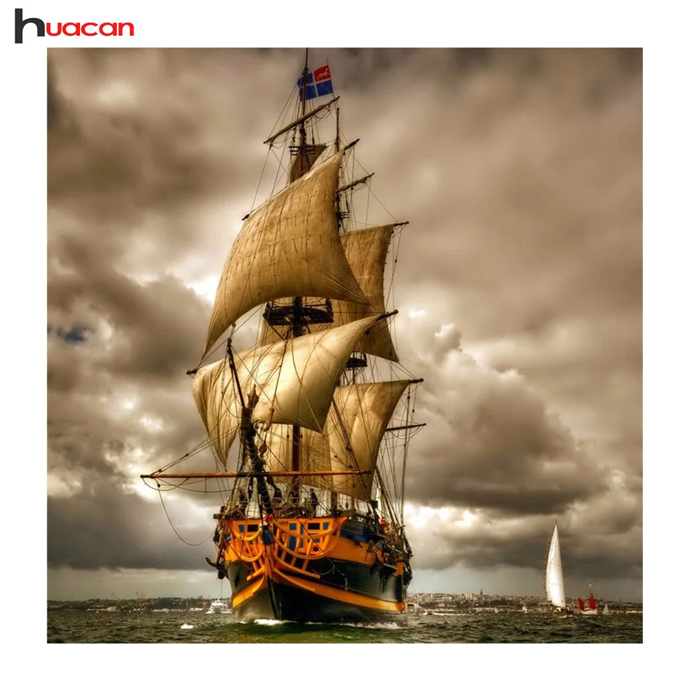 

Huacan 5D DIY Diamond Painting Full Square Scenery Diamond Embroidery Ship Pattern Crafts Kit Mosaic Rhinestones Home Decor
