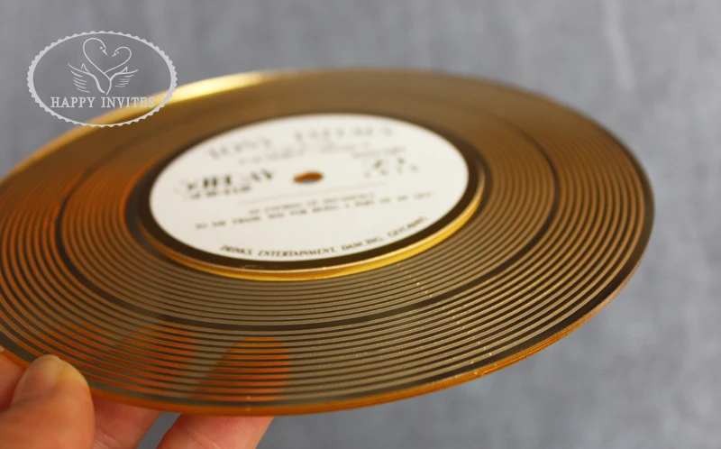 HI4076 - 09 Unique CD Shape Invitation Card For Club Party Made of Gold Mirror Acrylic