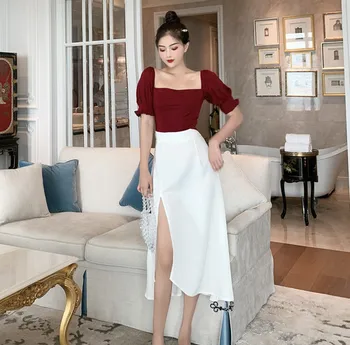 

Korean New 2019 Sexy Open Side Split 2 Pcs Set Brief Casual High Waist Two Piece Set Fashion Loose Conjunto Feminino