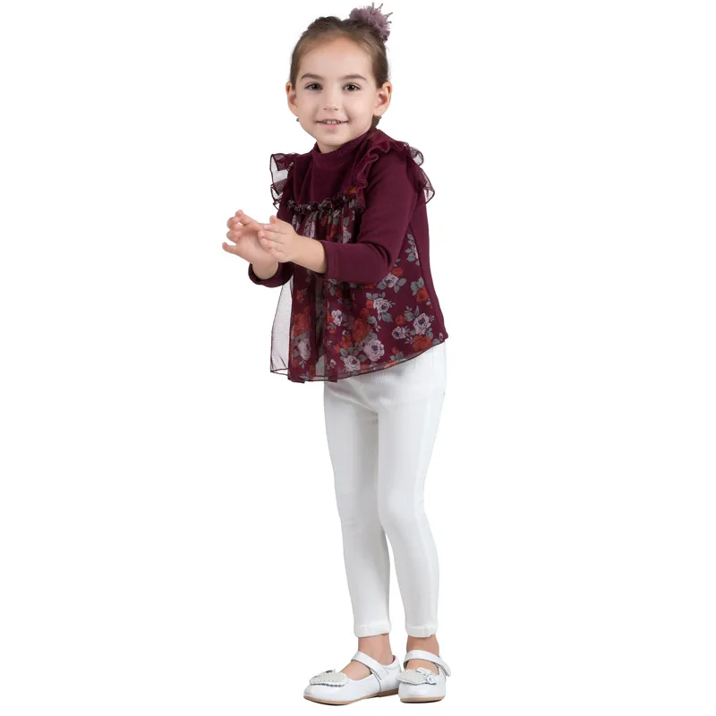 VYU/детская блузка для девочек коллекция года, осенняя хлопковая Кружевная футболка с длинными рукавами Школьная блузка для девочек детская одежда топы для девочек, От 3 до 10 лет