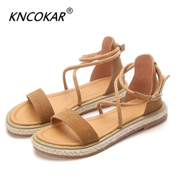 

KNCOKAR Summer Cross Strap Women's Sandals Stylish Comfortable Summer Roman Sandals Leather Sandals Women Sandals Size 34-42