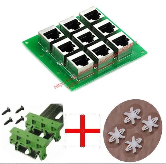 RJ45 8P8C коммутационная плата 9-Way с монтажной ножкой на din-рейку и монтажной ножкой панели