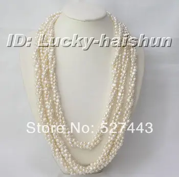 

Wholesale free shipping >>Genuine 90" 3row baroque white pearl necklace