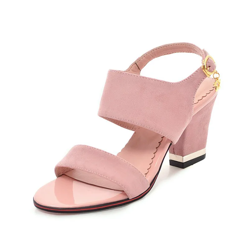 Lapolaka New Fashion Large Size 28-52 Black Red Shoes Woman Sandals Open Toe Buckle Strap Chunky Heels Summer Sandals Woman - Color: Pink