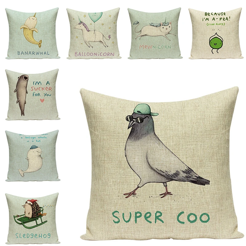 

Animal Cushion Cover Linen Decorative Pillow Cases Cartoon Sofa Throw Pillowcase Car Seat Accessories Home Textile Decor 45x45cm