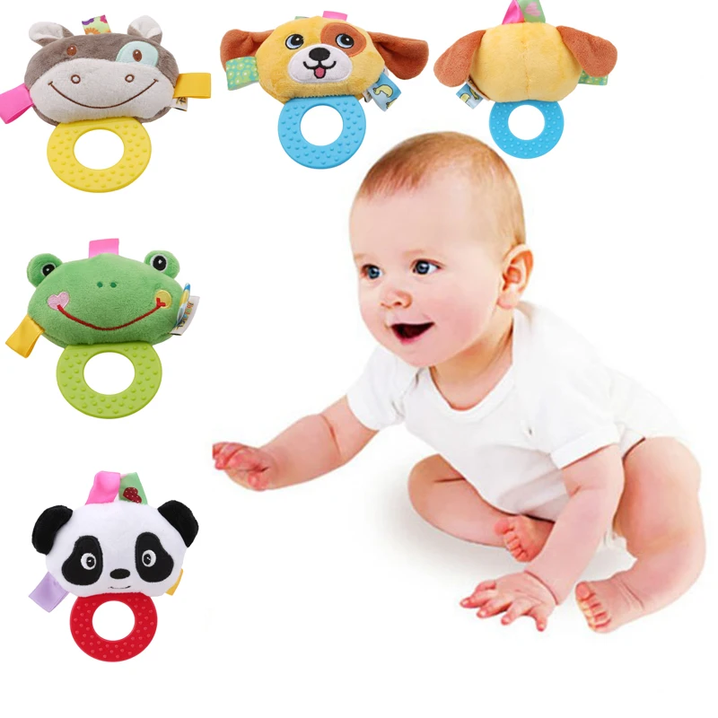 

Newborn Rattles Toy Hand Bell Toddler Infant Rings Interactive Cute Animal Plush Toys Silicon Teether Baby Early Education Gift