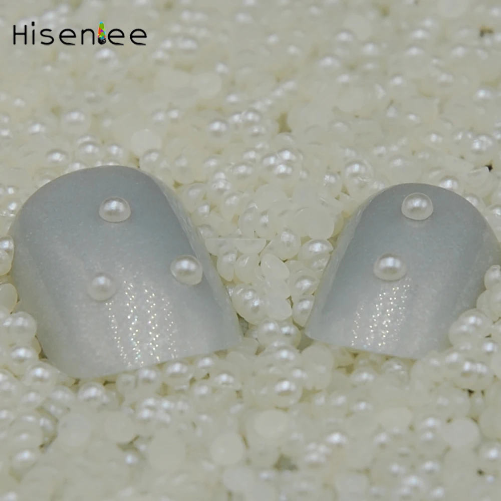 Высокое качество 1,5 мм-6 мм бежевые/белые полукруглые ногти жемчуг 3D Шарм драгоценный камень бусины ногти "сделай сам" Стразы для дизайна ногтей украшения