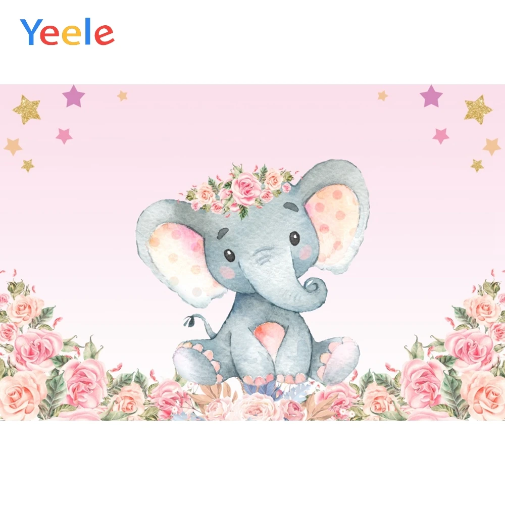 

Yeele Pink Flower Elephant Baby Shower Photography Backgrounds Children Birthday Party Photographic Backdrops For Photo Studio