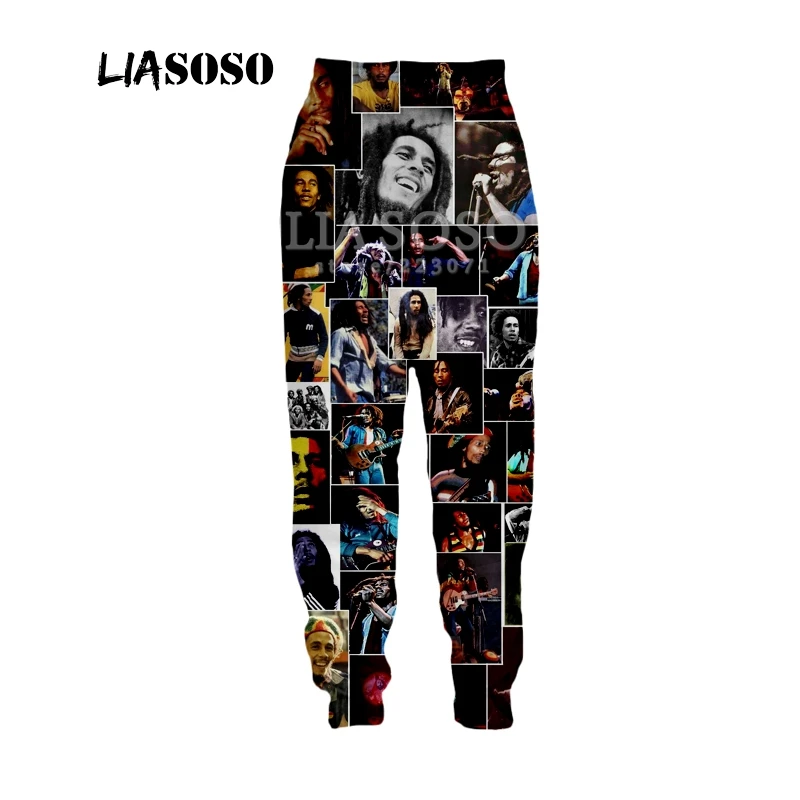 LIASOSO, Осенние новые мужские и женские модные штаны, 3D принт, певица Боб Марли, брюки, повседневные, для фитнеса, свободные, в стиле хип-хоп, мужские брюки, B188-13
