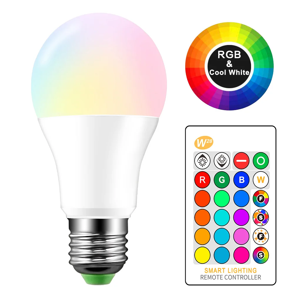 10W светодиоидная лампа с регулируемой яркостью E27 светодиодный цветная(RGB) Светодиодная лампа светильник со стробоскопической вспышкой режим защиты от выцветания бар КТВ декоративный светильник s 16 Цвета лампа с 24 клавишами дистанционного Управление