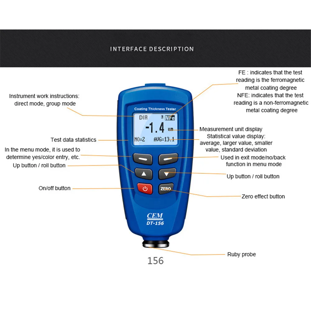 Цифровой DT-156 краска покрытие толщина датчик измерительный прибор тестер 0~ 1250um со встроенным Авто F& зонд nf+ USB кабель+ CD программное обеспечение