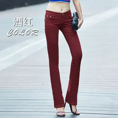 Женские облегающие эластичные расклешенные джинсы с высокой талией, Корейская облегающая рабочая одежда, дамское платье с рукавами в колокол, брюки для мамы размера плюс, джинсовые штаны - Цвет: wine red