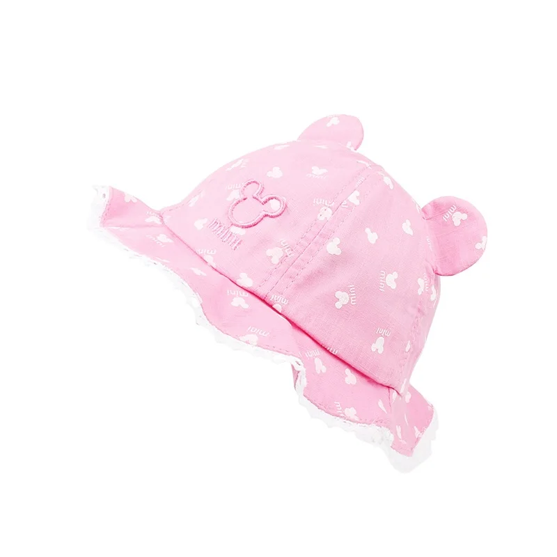 Lace Panama Baby Hat For Girls Print Baby Girls Hat With Mouse Ears Solid Cotton Toddler Cap Summer Sun Hat Baby Girls Clothing (22)