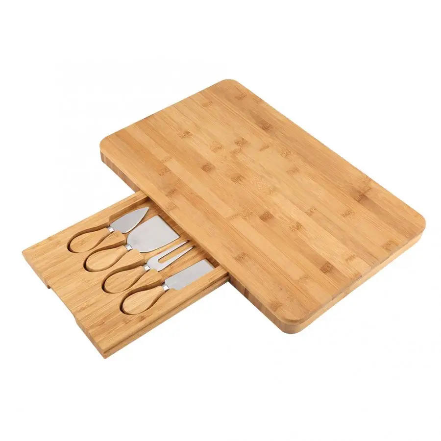 

Bamboo Cheese Board with Integrated Speciality Cutlery Tool Compartment Cheese Board 39.5X27.5X2.7cm