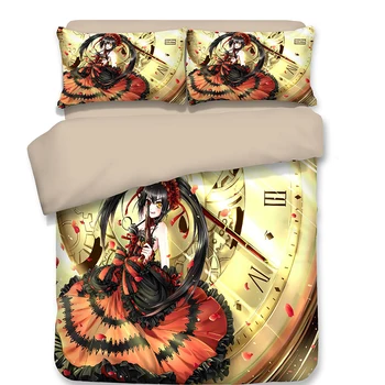 

3D new style Tokisaki Kurumi Japanese Anime Bedding Sets Pillow Case 3PCS Cartoon duvet cover Home textiles bedclothes