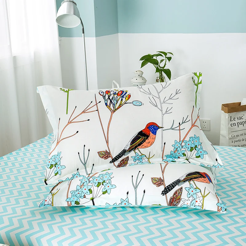  Birds floral print 3pc Sheets set twin queen king size fitted Bedsheet with elastic Band 100% Cotto