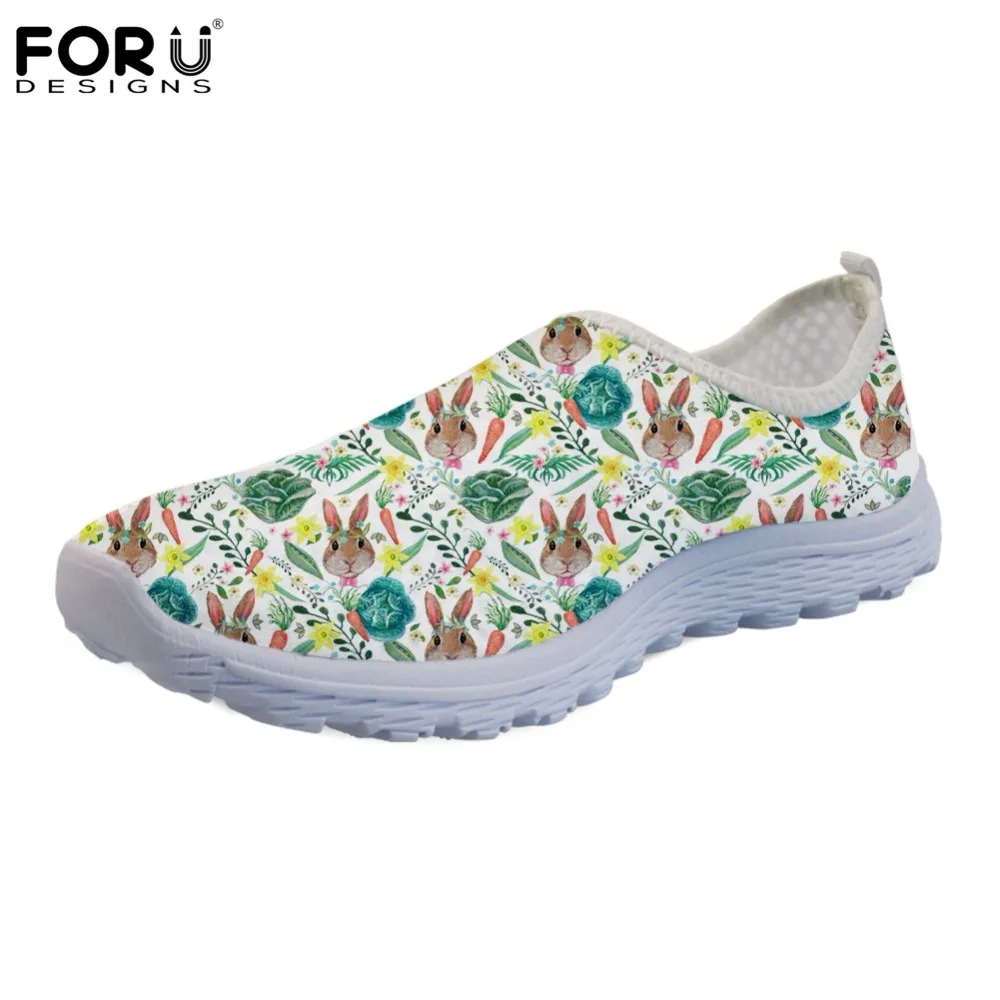 

FORUDESIGNS Cartoon Women's Cute Rabbit 3D Print Flats Shoes Woman Summer Breathable Mesh Ladies Shoes Casual Zapatos Mujer 2018