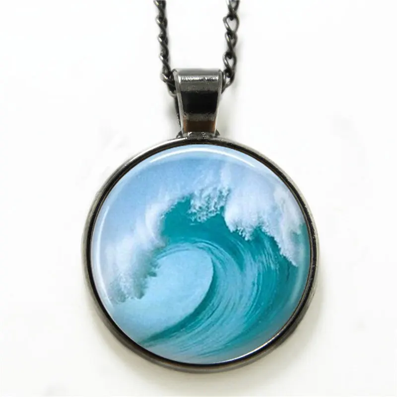 10PCS Wave necklace, Beach Jewelry Tsunami Ocean Surfer Nautical Art necklace Tidal Wave print