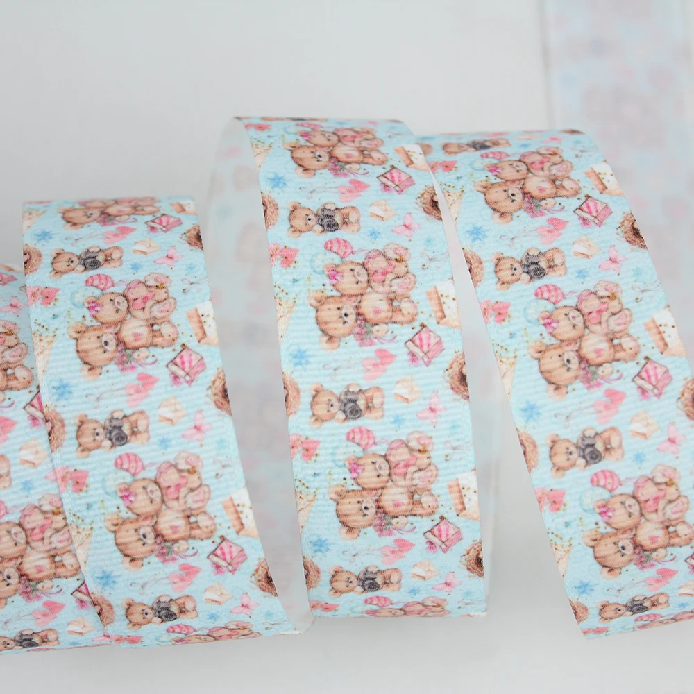 cute bear printed grosgrain ribbon gift wrapping ribbon blue ribbon  (2)