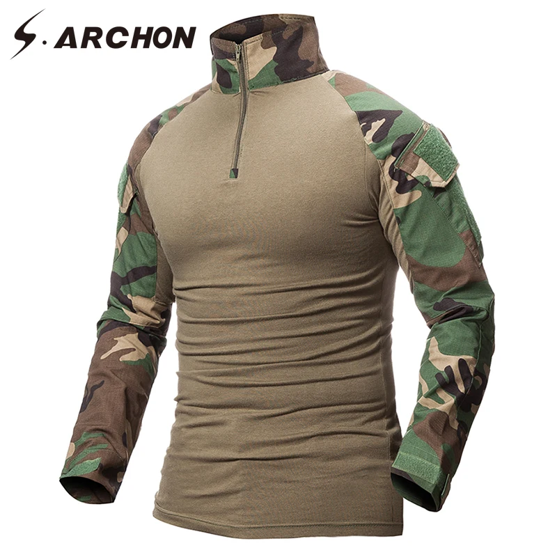 S.ARCHON Military Uniform Tactical Long Sleeve T Shirt Men Camouflage Army Combat Shirt Airsoft Pai