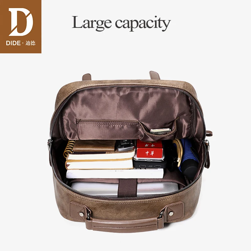 DIDE cuero Mochila portátil Mochila vendimia Mochila de viaje ocasional bolsa Preppy Mochila impermeable 15 pulgadas