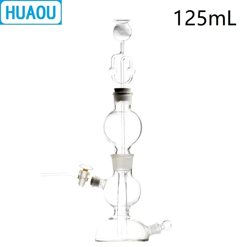 

HUAOU 125mL Gas Generator Kipps Apparatus with Safe Funnel Stopcock Rubber Stopper Laboratory Chemistry Equipment
