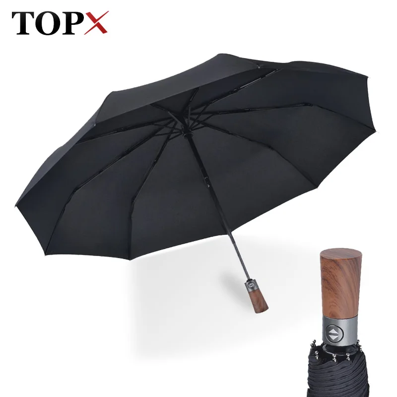 TOPX Super Strong Big Wood Hand Umbrella Business Men Automatic