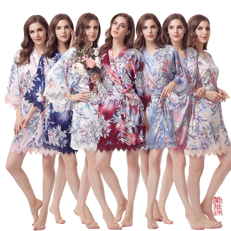 

Bridesmaid Robes Wedding Gift Gift for Bridesmaid Robe Bridesmaid Gift Satin Robes printed flower lace robes A234B